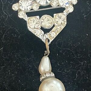Vintage Silver and Pearl Drop Brooch Stamped
